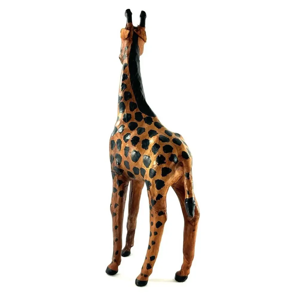 Hand Carved Leather Giraffe Figurine 15” African Safari Animal Sculpture Kenya